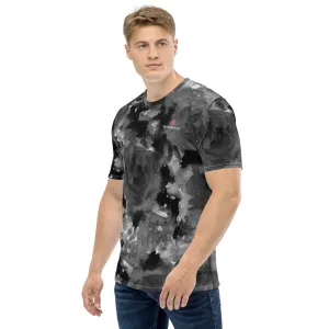 Grey Floral Print Men's T-shirt, Abstract Flower Premium Best Men's Tee-Made in USA/EU/MX