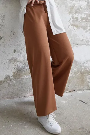 High Waist Belted Wide Loose Scuba Pants for Women