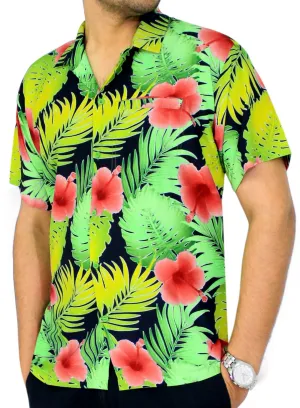 LA LEELA Shirt Casual Button Down Short Sleeve Beach Shirt Men Aloha Pocket Blood Red_W334