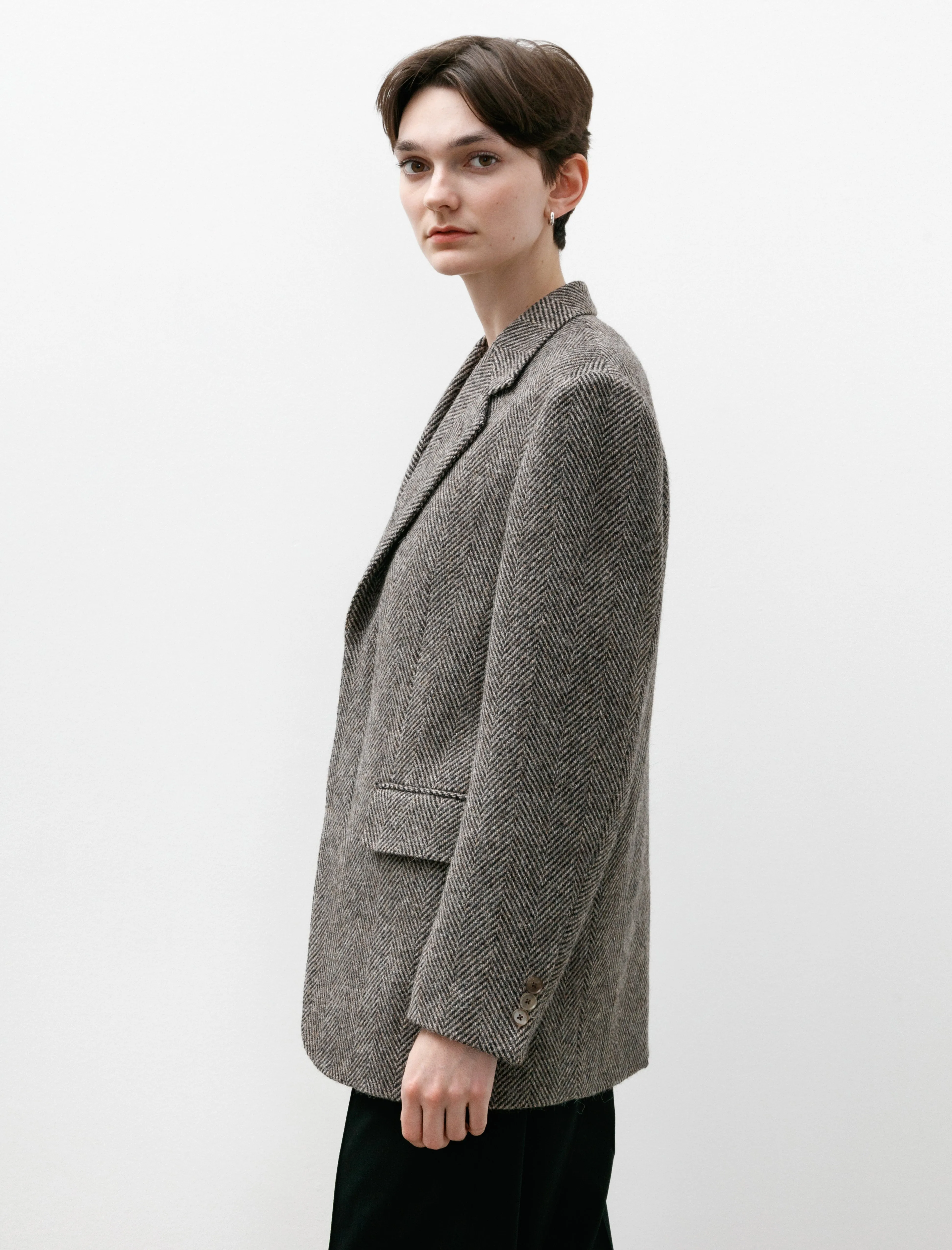 Lama Shetland Wool Tweed Over Jacket Khaki