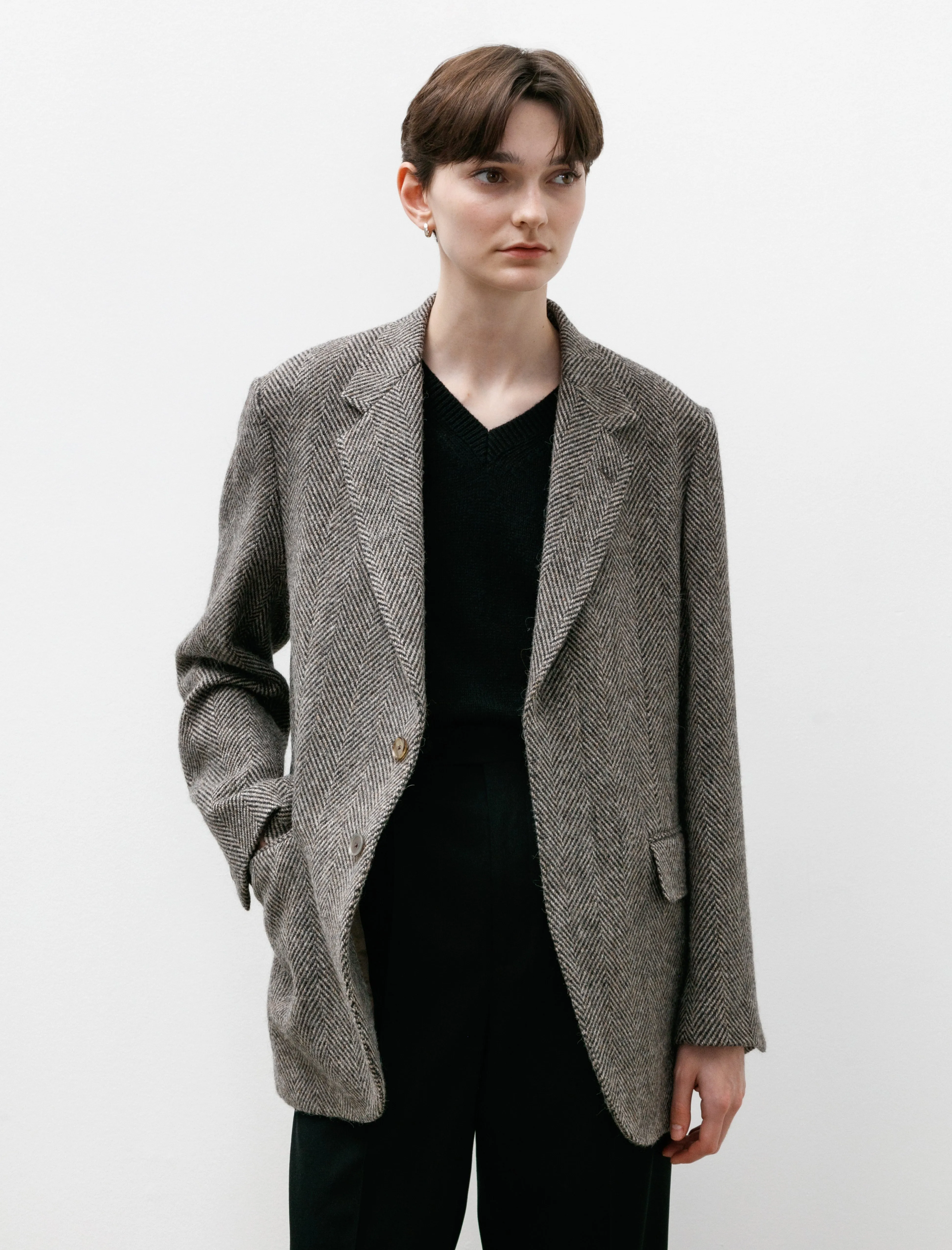 Lama Shetland Wool Tweed Over Jacket Khaki