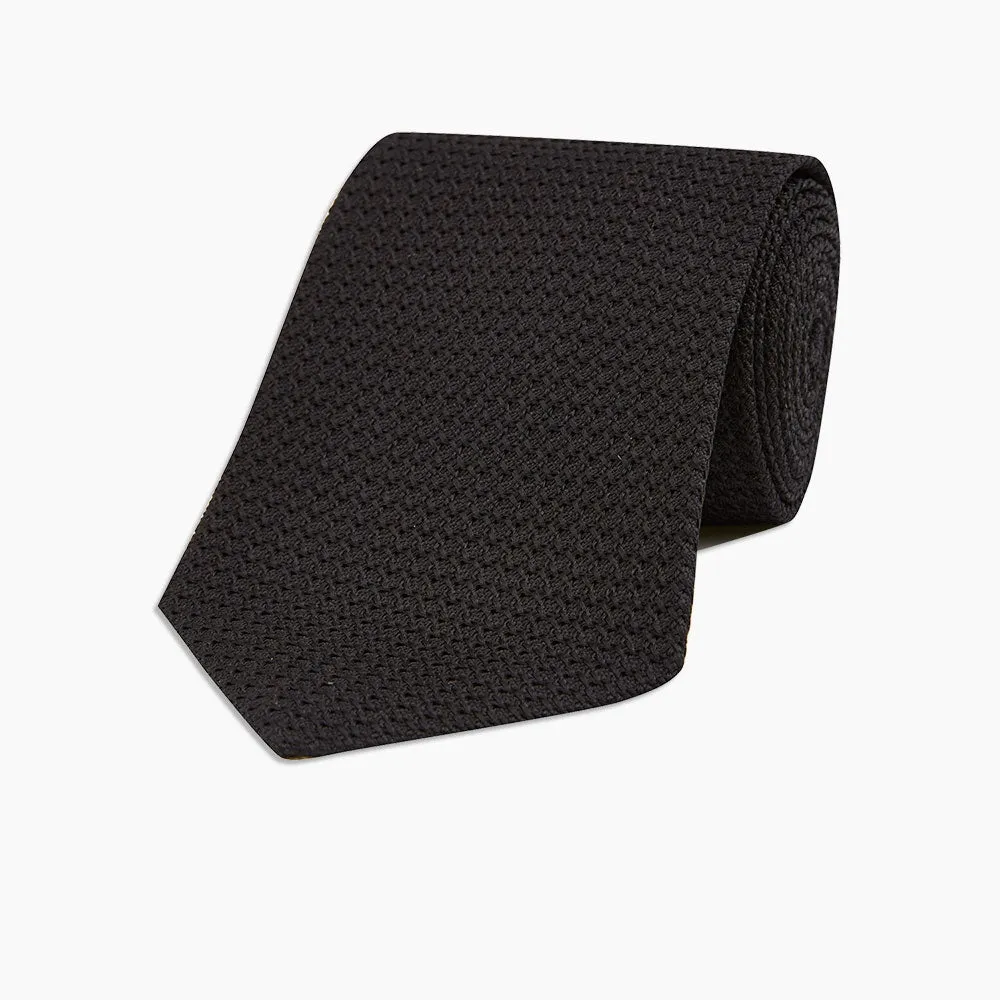 Long Black Grenadine Silk Tie