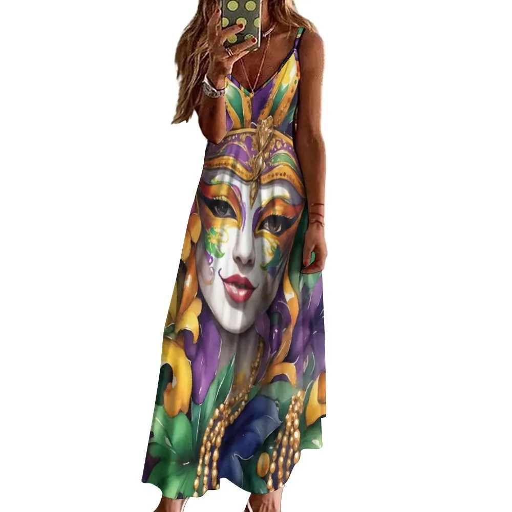 Mardi Gras Spaghetti Strap Ankle-Length Dress Long dress