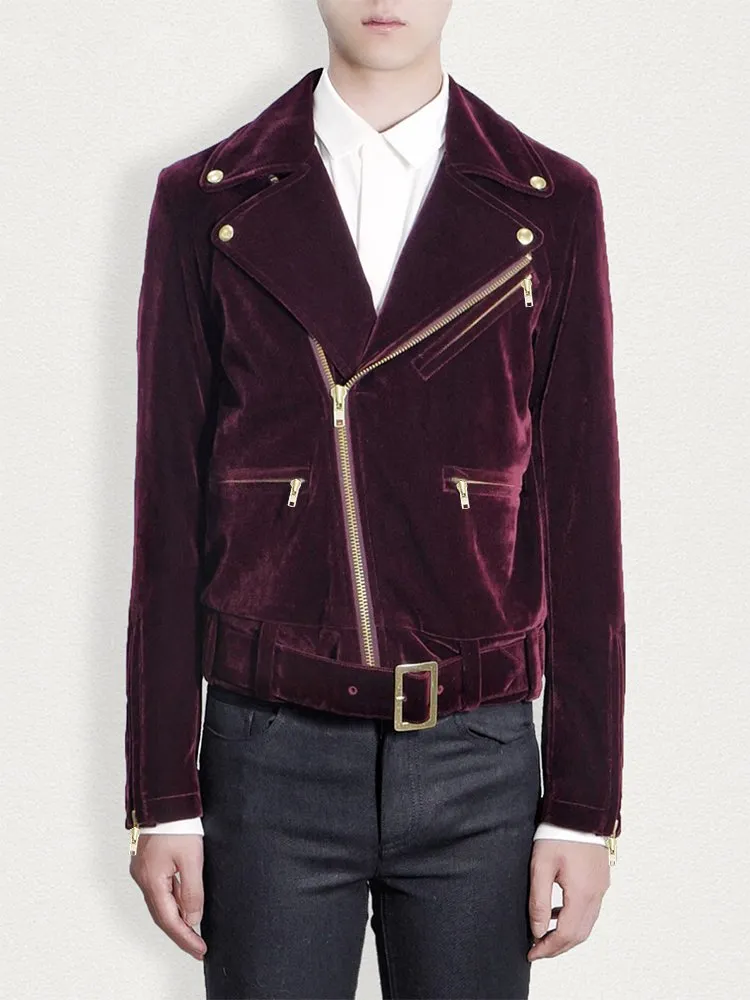 Maroon Velvet Belt Jacket