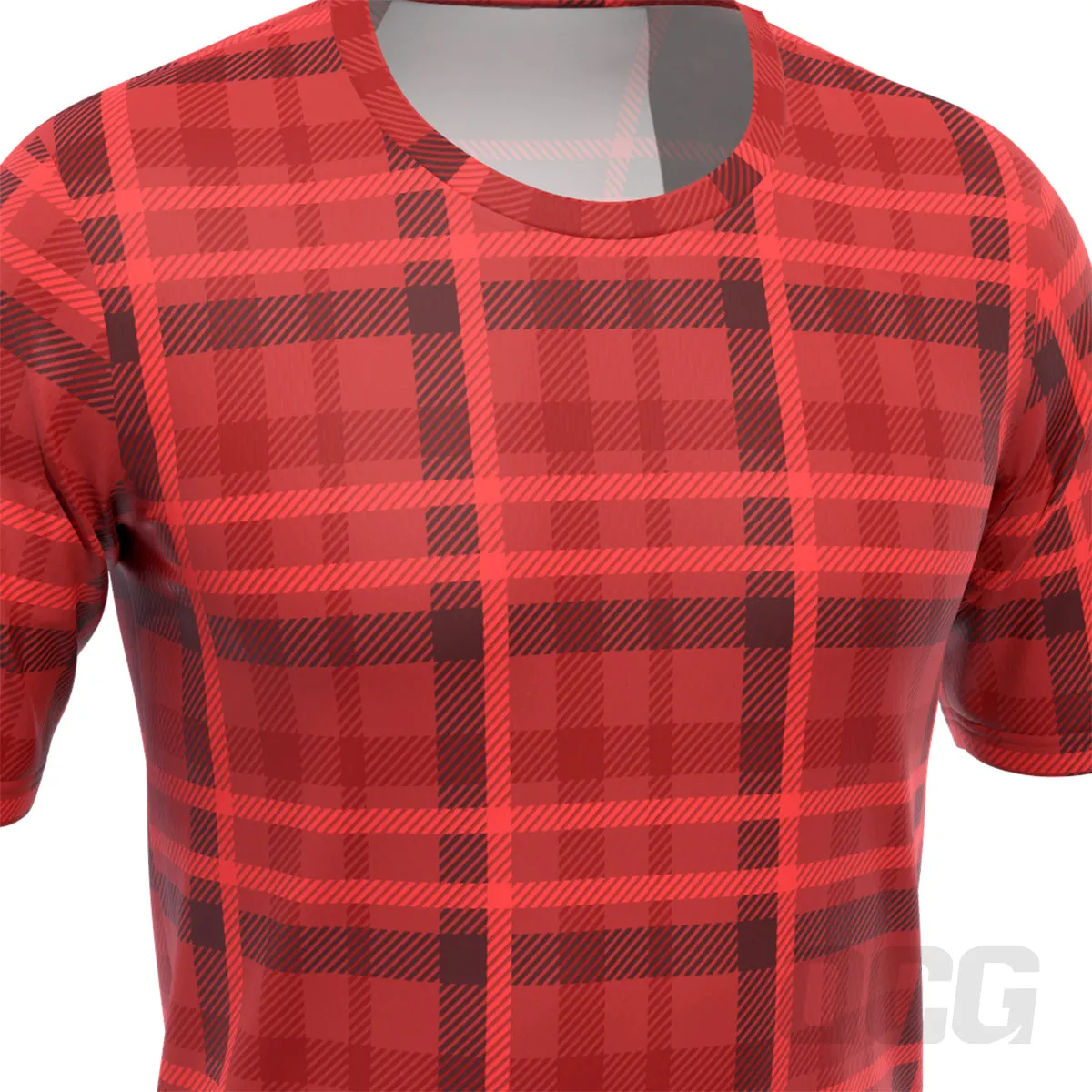 Men's Plaid Tartan Short Sleeve Running Shirt