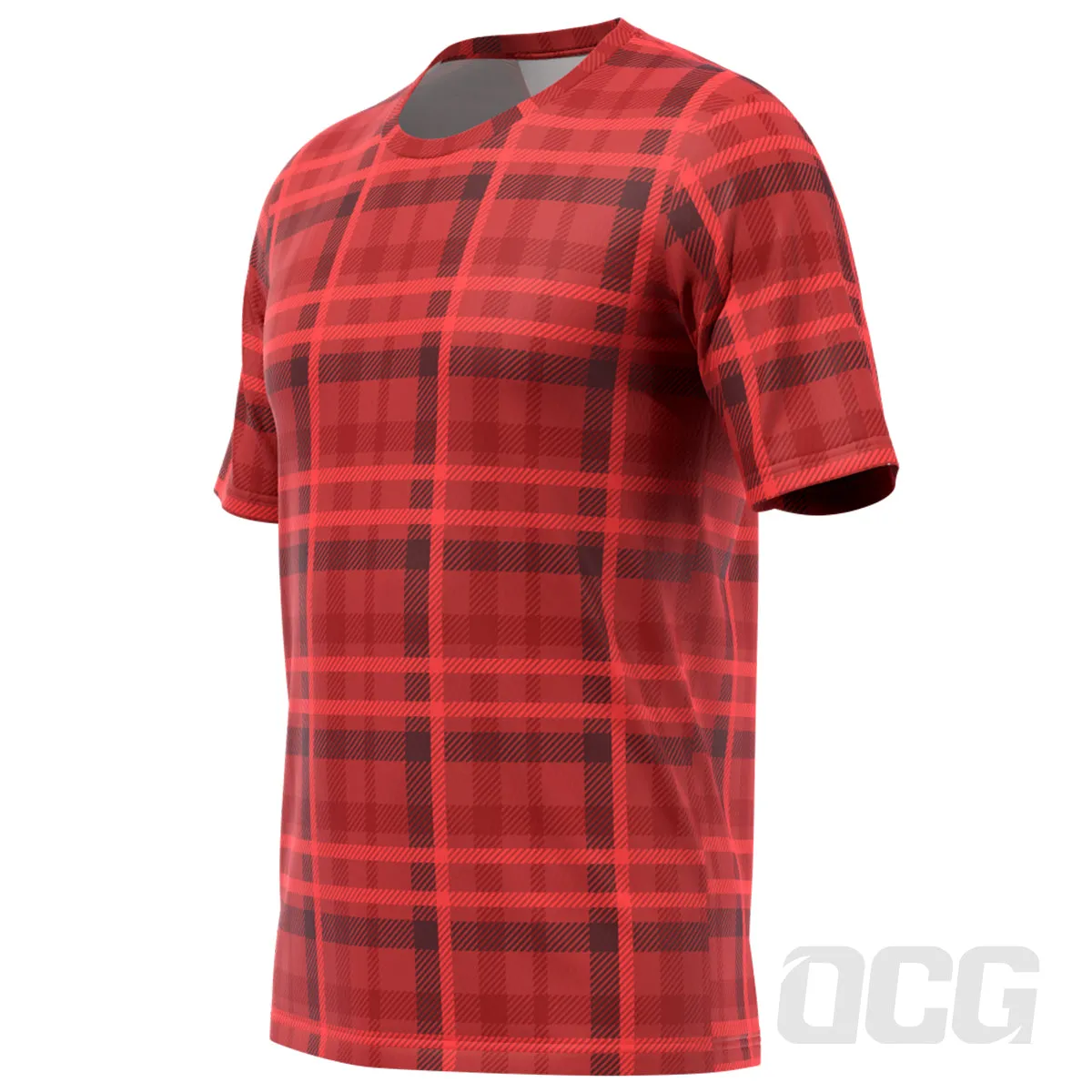 Men's Plaid Tartan Short Sleeve Running Shirt