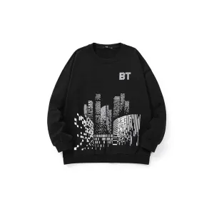 Modern building fun Big tooth monster print sleeved cotton hoodie