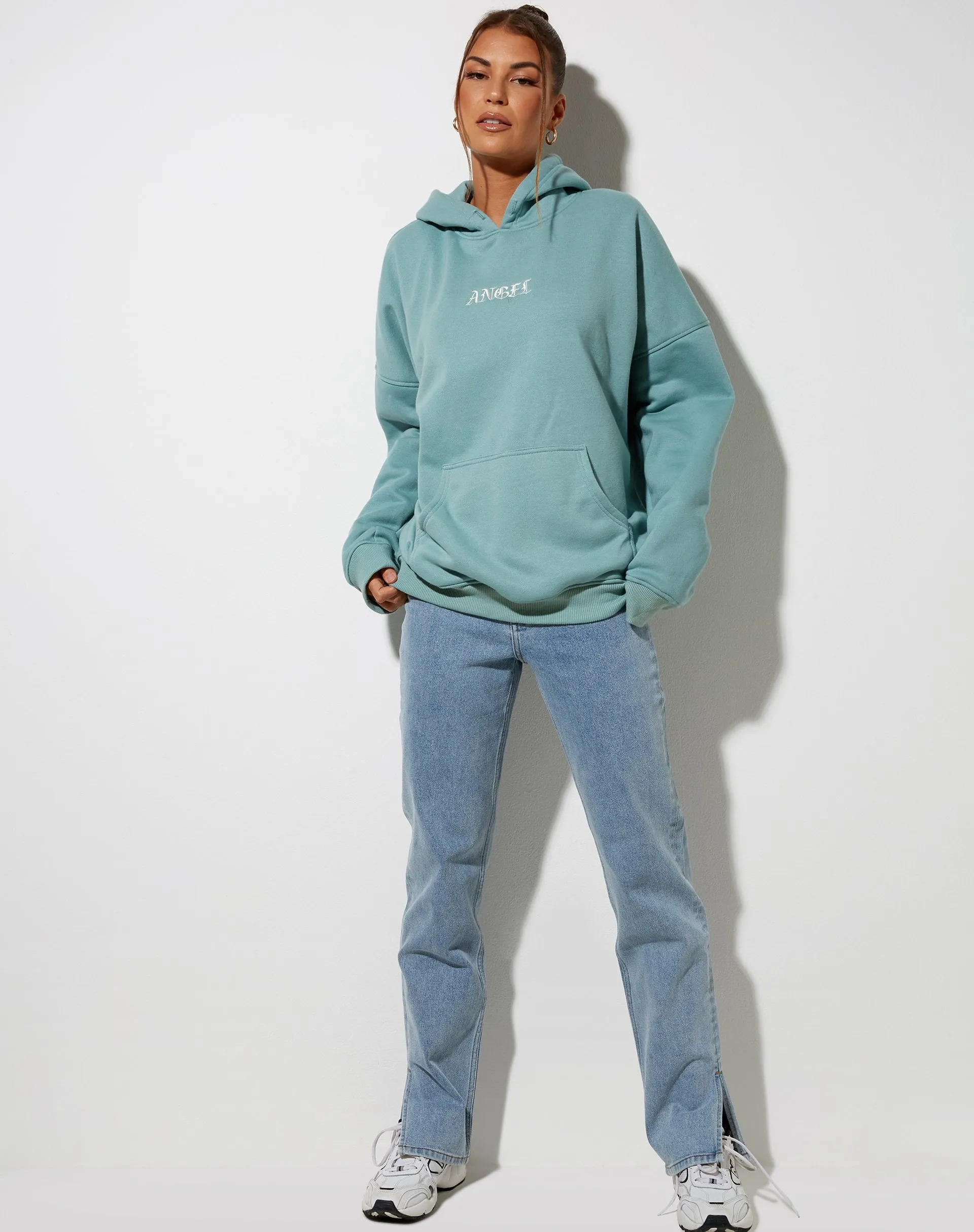 Oversize Hoodie in Seafoam 'Angel' Embro