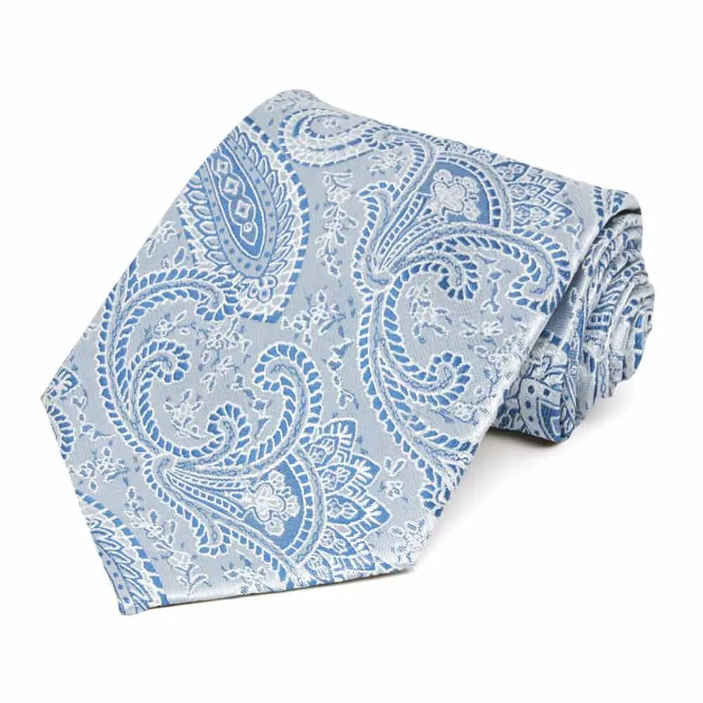 Pastel Blue Clara Paisley Extra Long Necktie