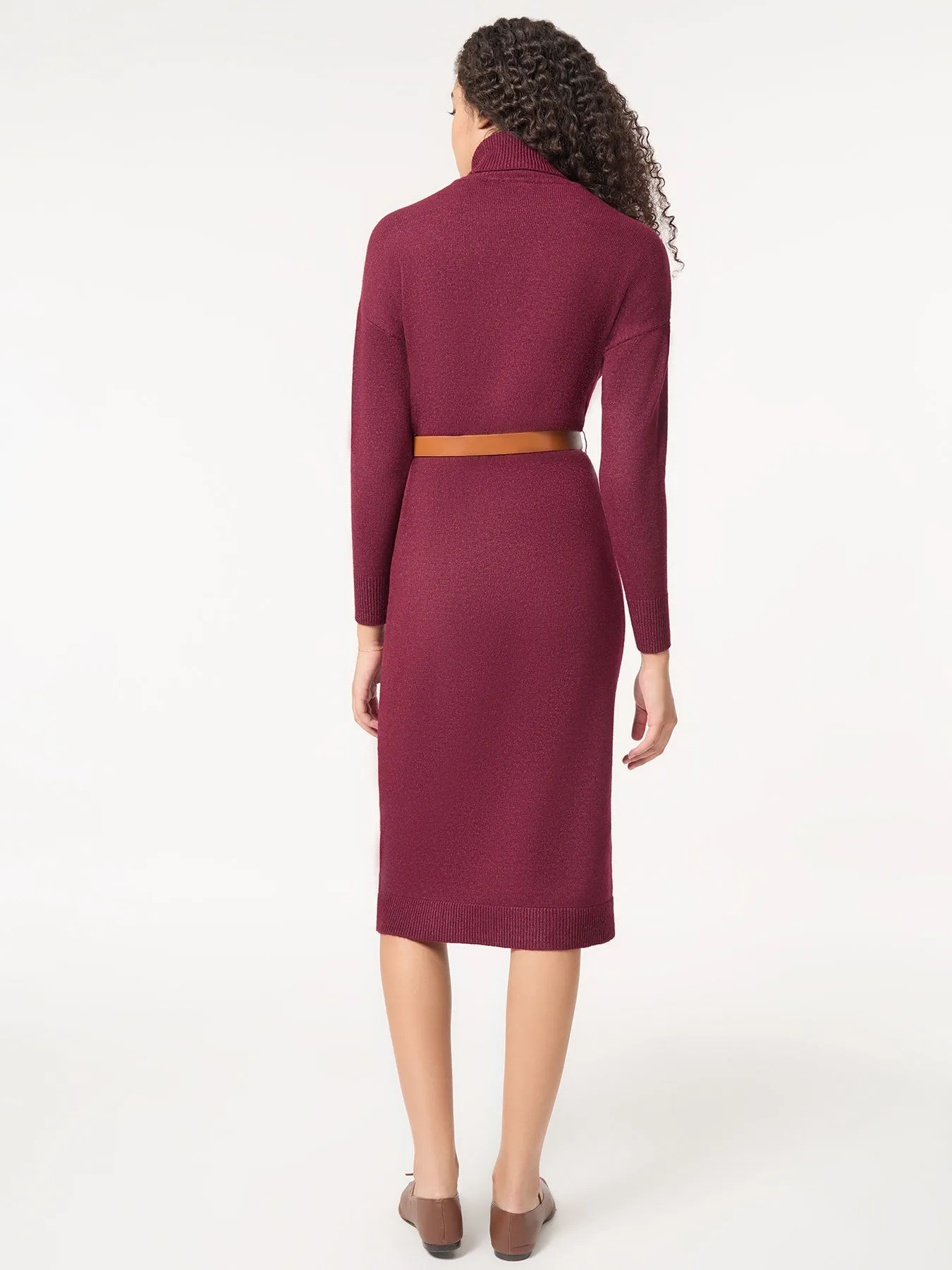 Petite Belted Turtleneck Sweater Dress