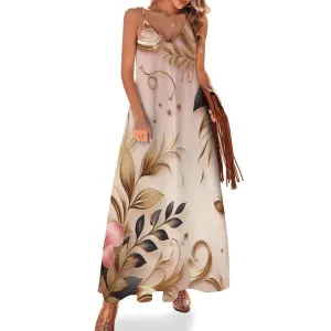 Pink Floral Spaghetti Strap Ankle-Length Dress Long dress