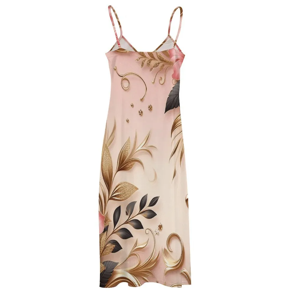 Pink Floral Spaghetti Strap Ankle-Length Dress Long dress