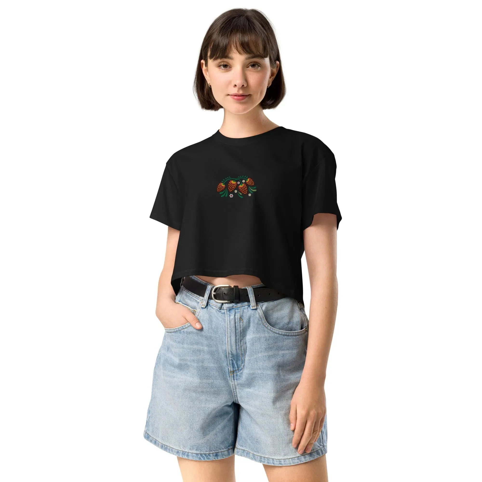 Russian Khokhloma Embroidered Cropped T-Shirt