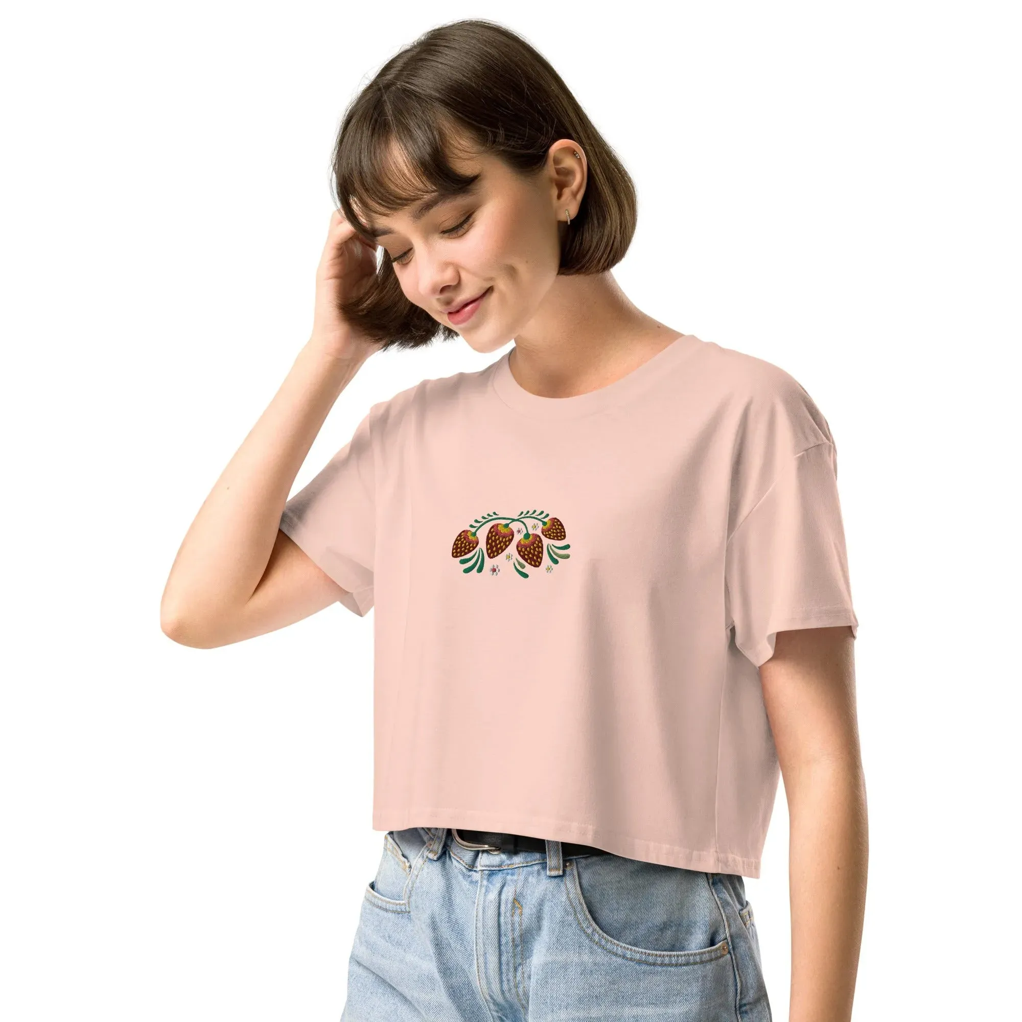 Russian Khokhloma Embroidered Cropped T-Shirt