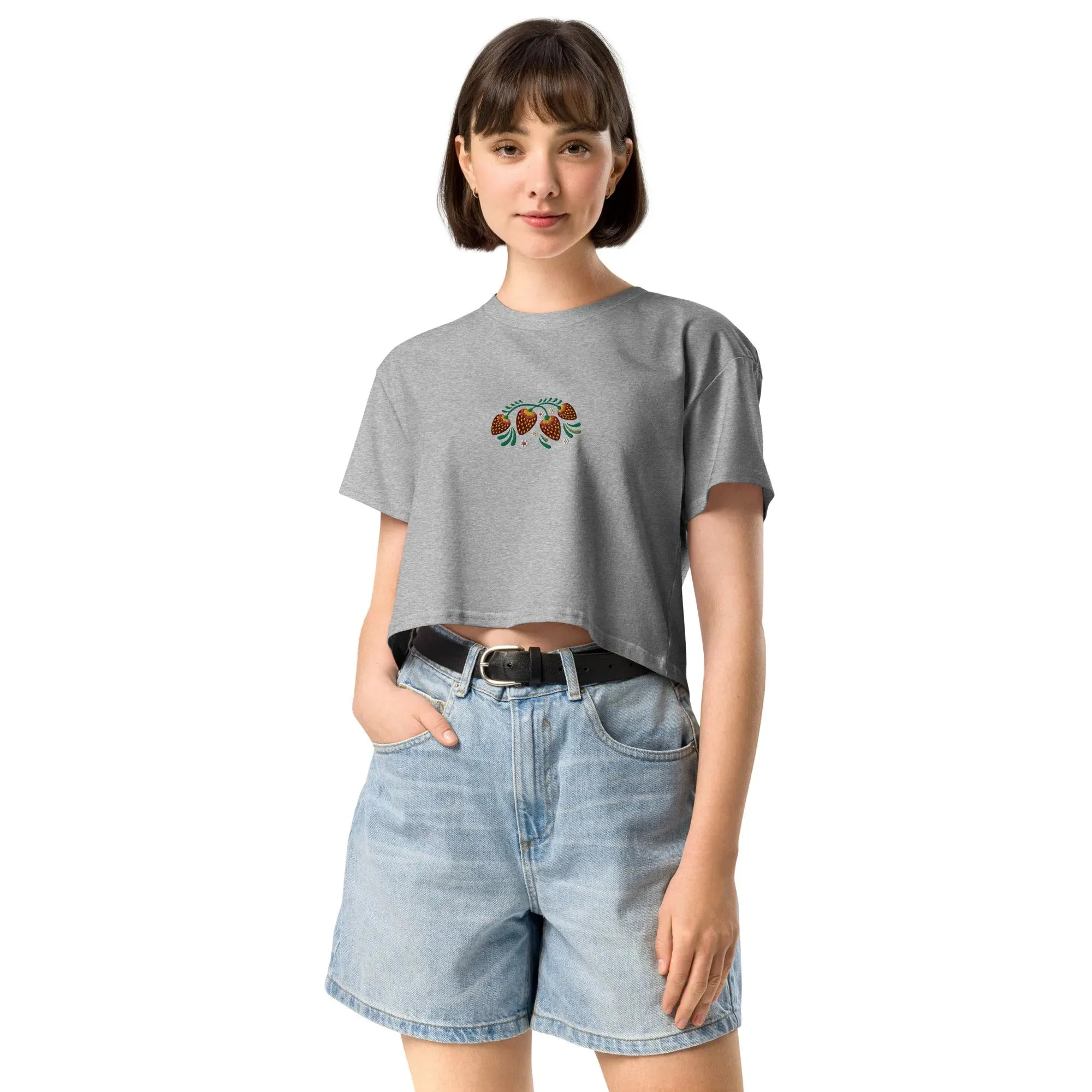 Russian Khokhloma Embroidered Cropped T-Shirt