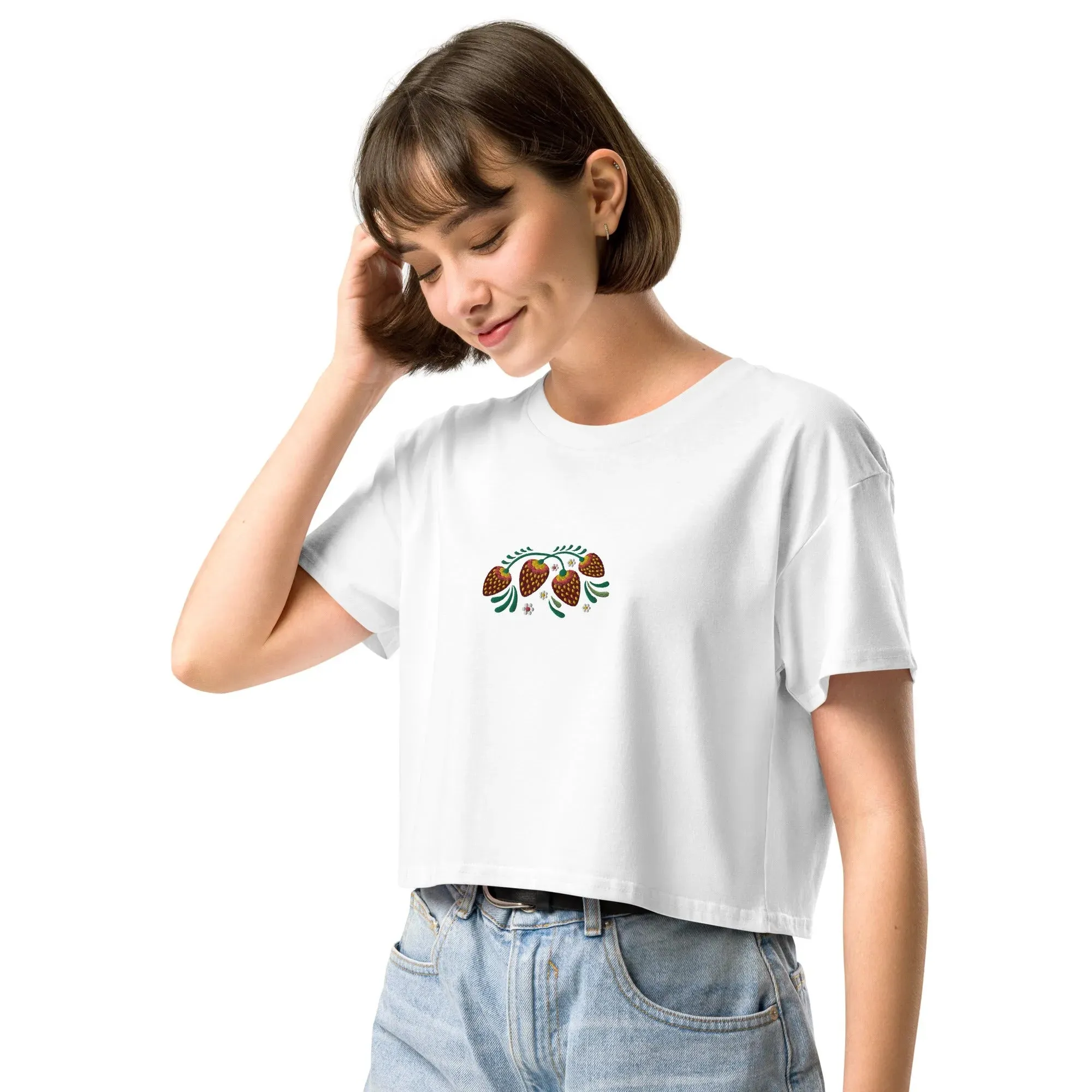 Russian Khokhloma Embroidered Cropped T-Shirt