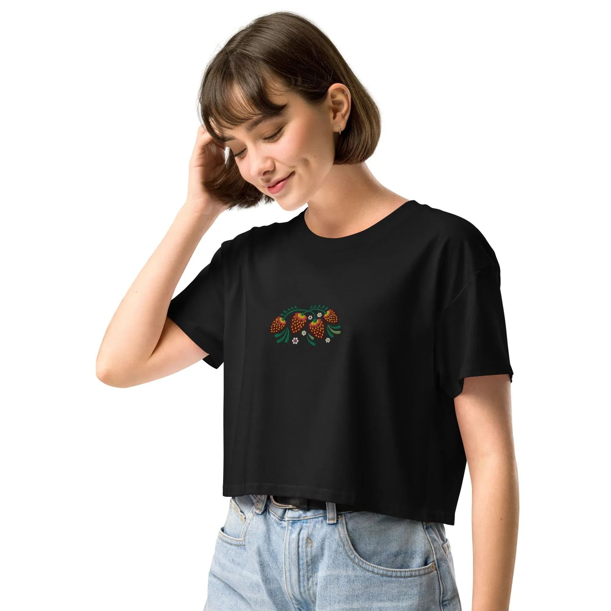 Russian Khokhloma Embroidered Cropped T-Shirt