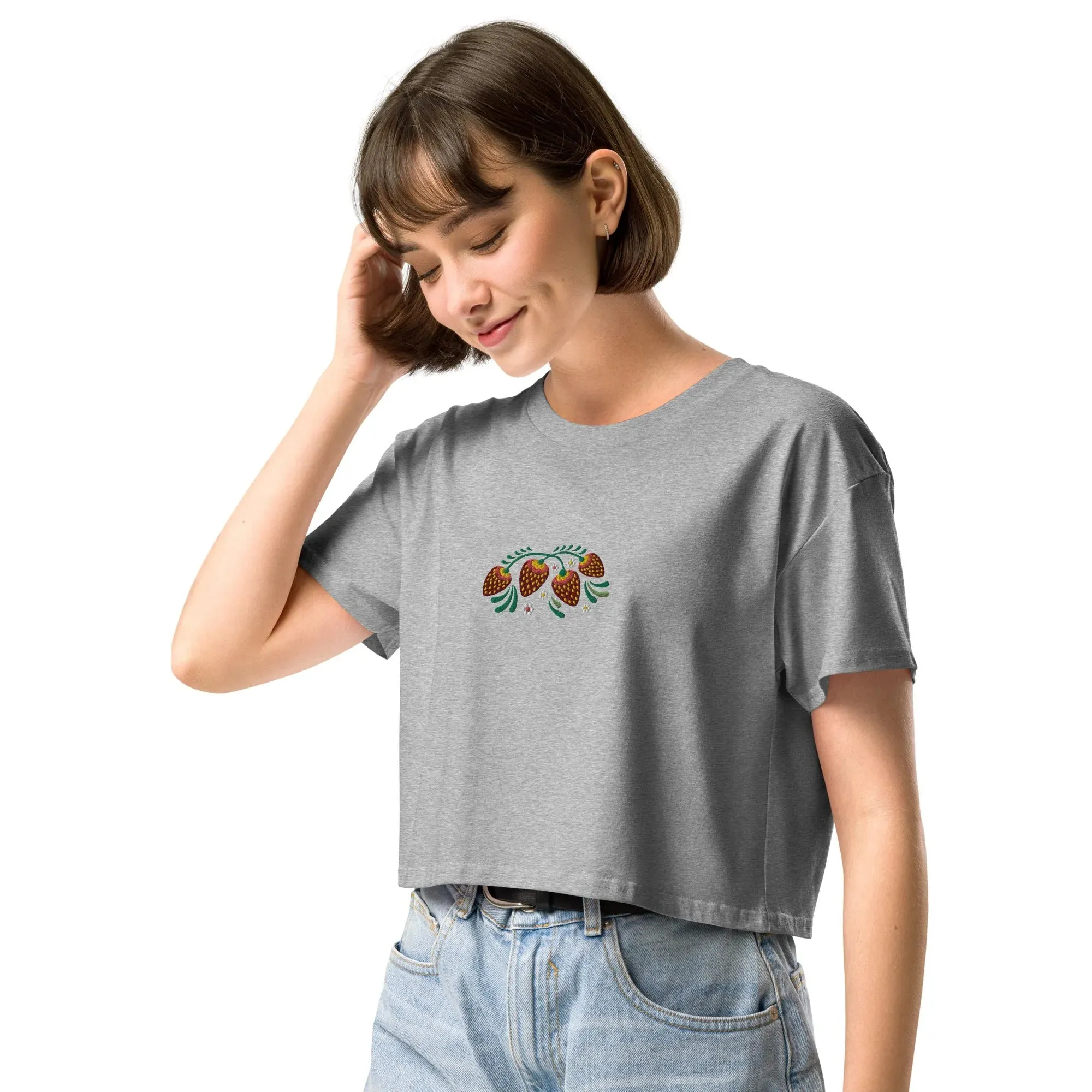 Russian Khokhloma Embroidered Cropped T-Shirt