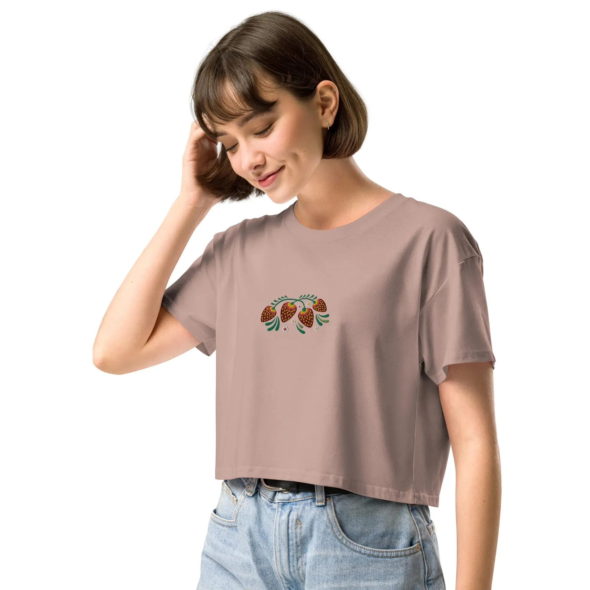 Russian Khokhloma Embroidered Cropped T-Shirt