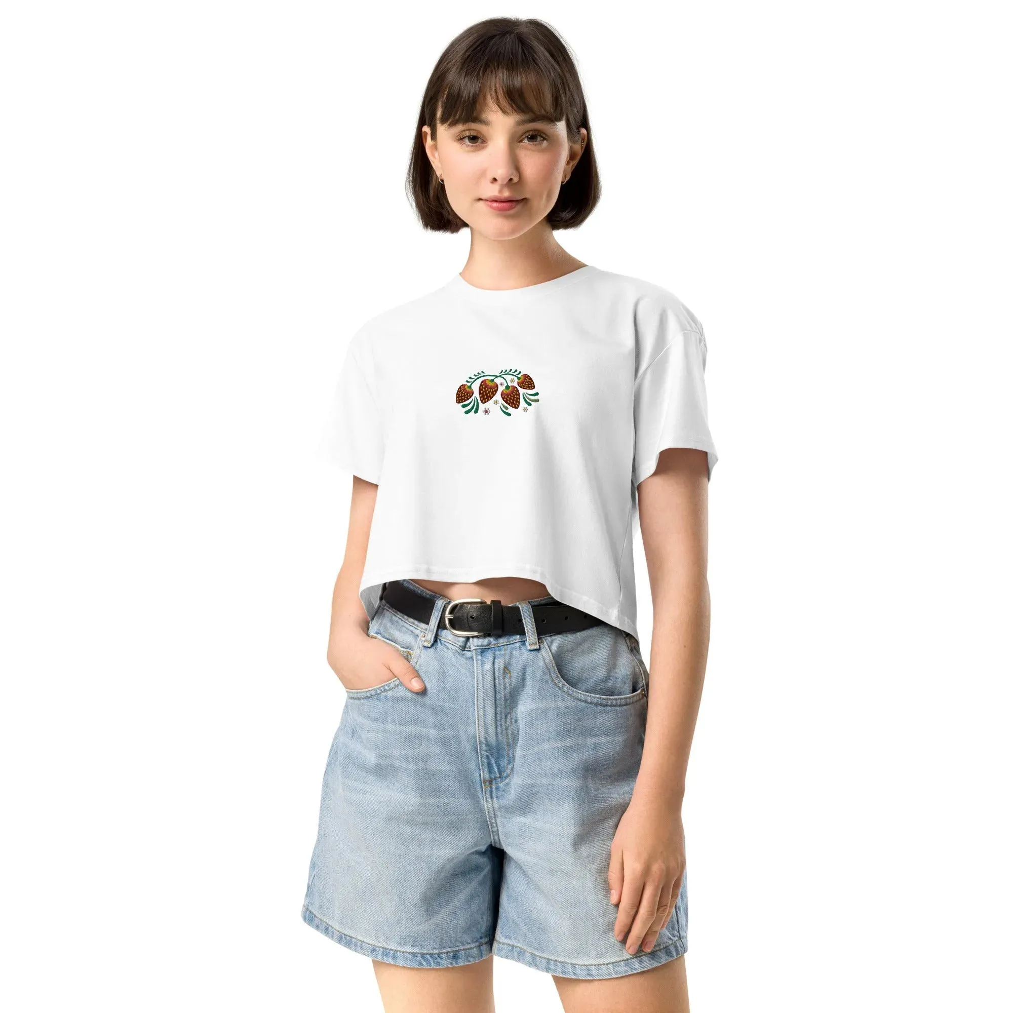 Russian Khokhloma Embroidered Cropped T-Shirt