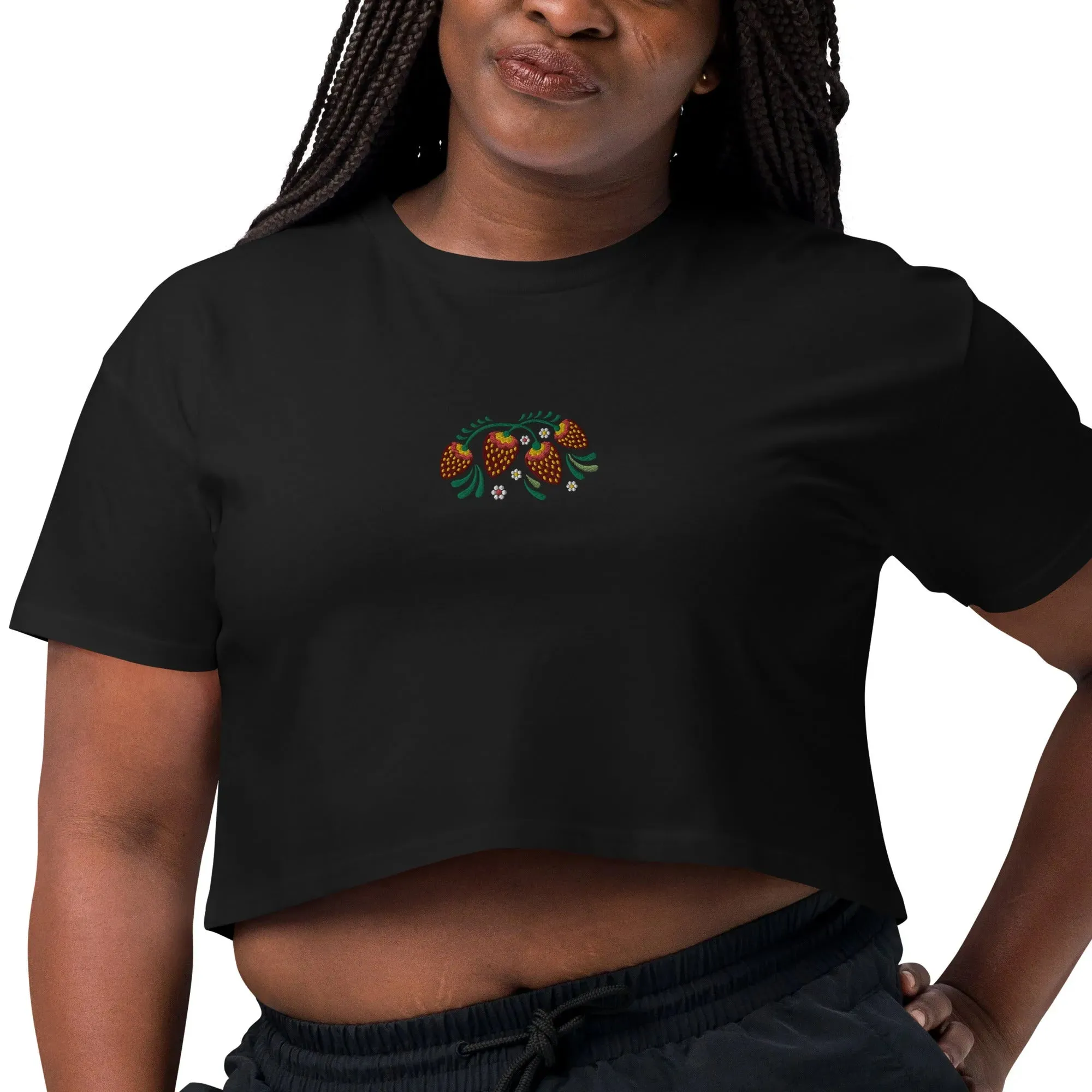 Russian Khokhloma Embroidered Cropped T-Shirt