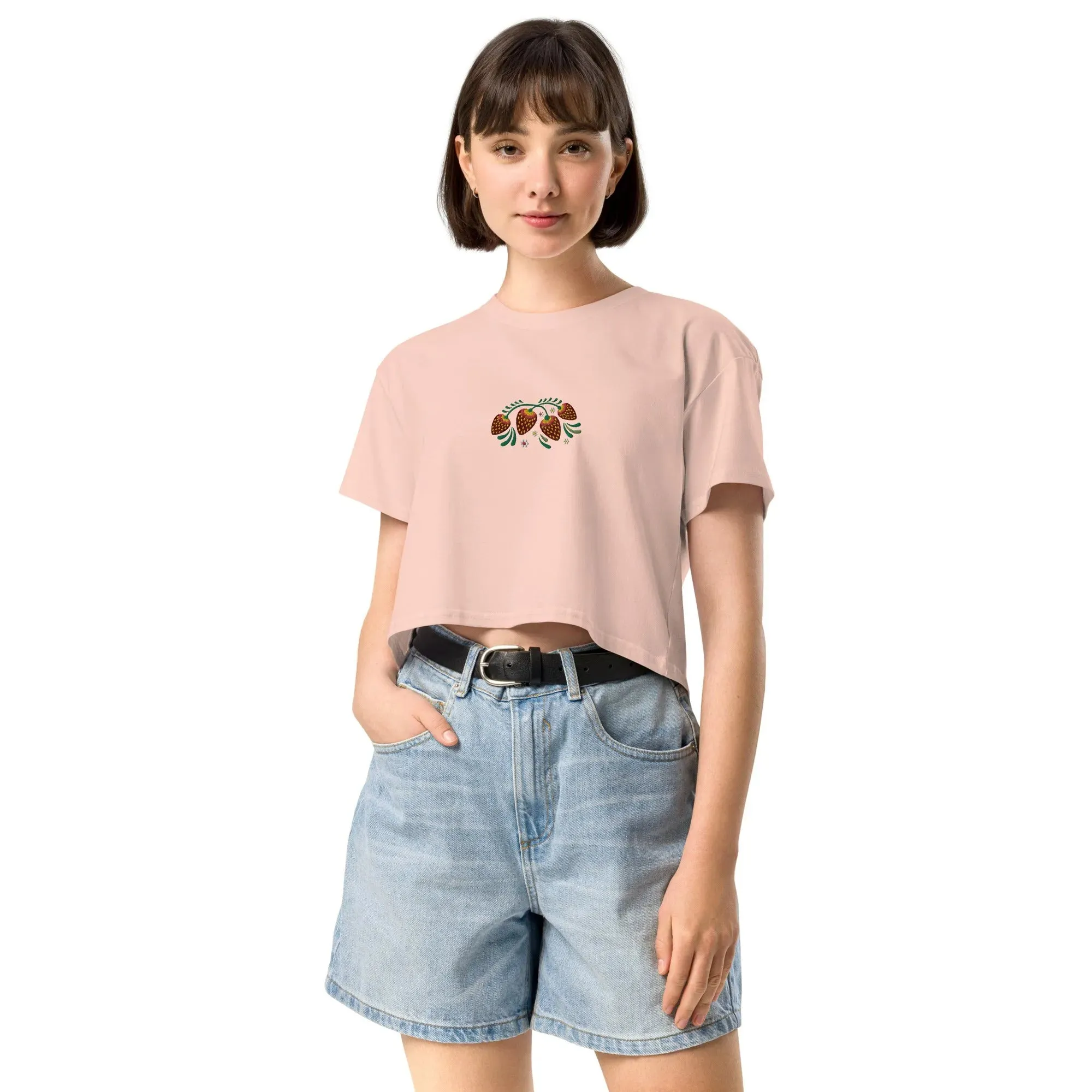 Russian Khokhloma Embroidered Cropped T-Shirt