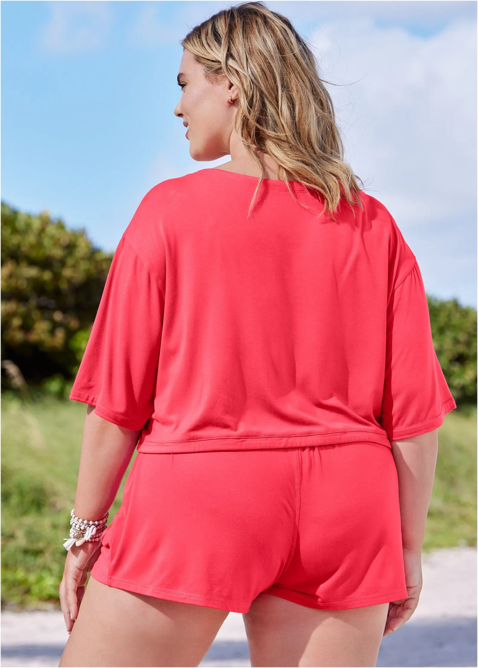 Short Sleeve Cover-Up - Sunset Pink