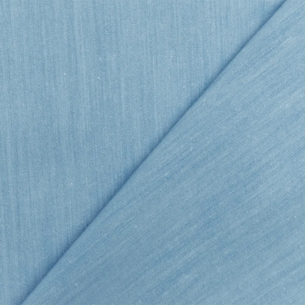 Sky Blue-White Slub Stretch Cotton Blend Shirting Woven Fabric