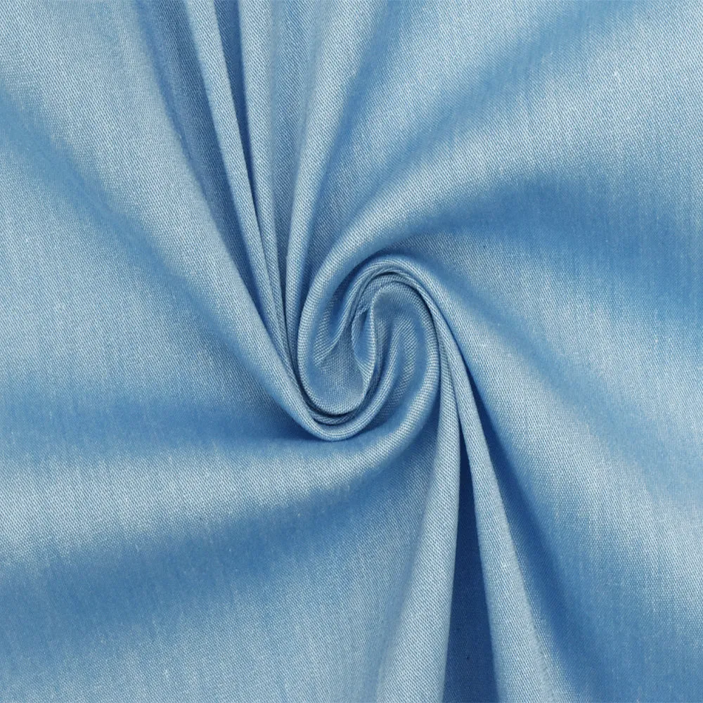 Sky Blue-White Slub Stretch Cotton Blend Shirting Woven Fabric