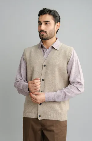 Sleeve-Less Cardigan - Beige