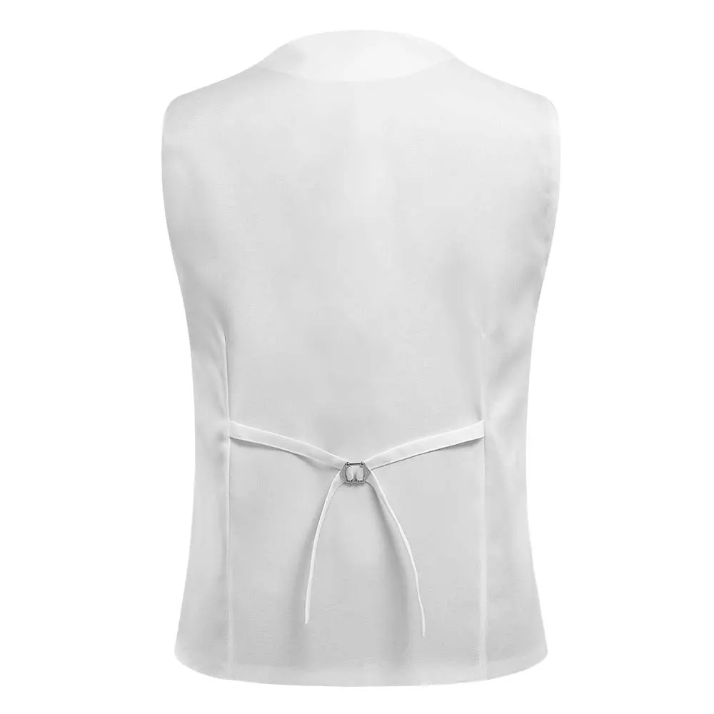 Slim Fit Single Breasted White Vest