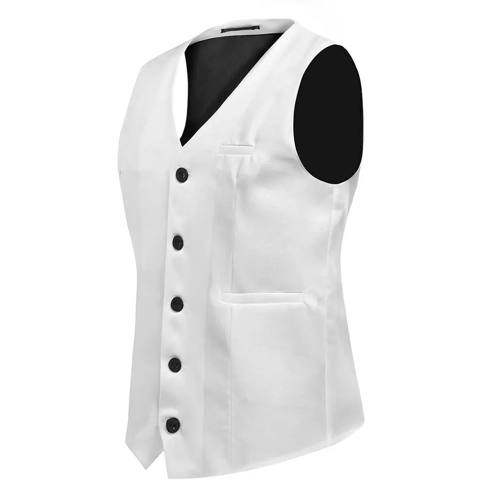 Slim Fit Single Breasted White Vest