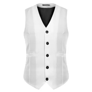 Slim Fit Single Breasted White Vest