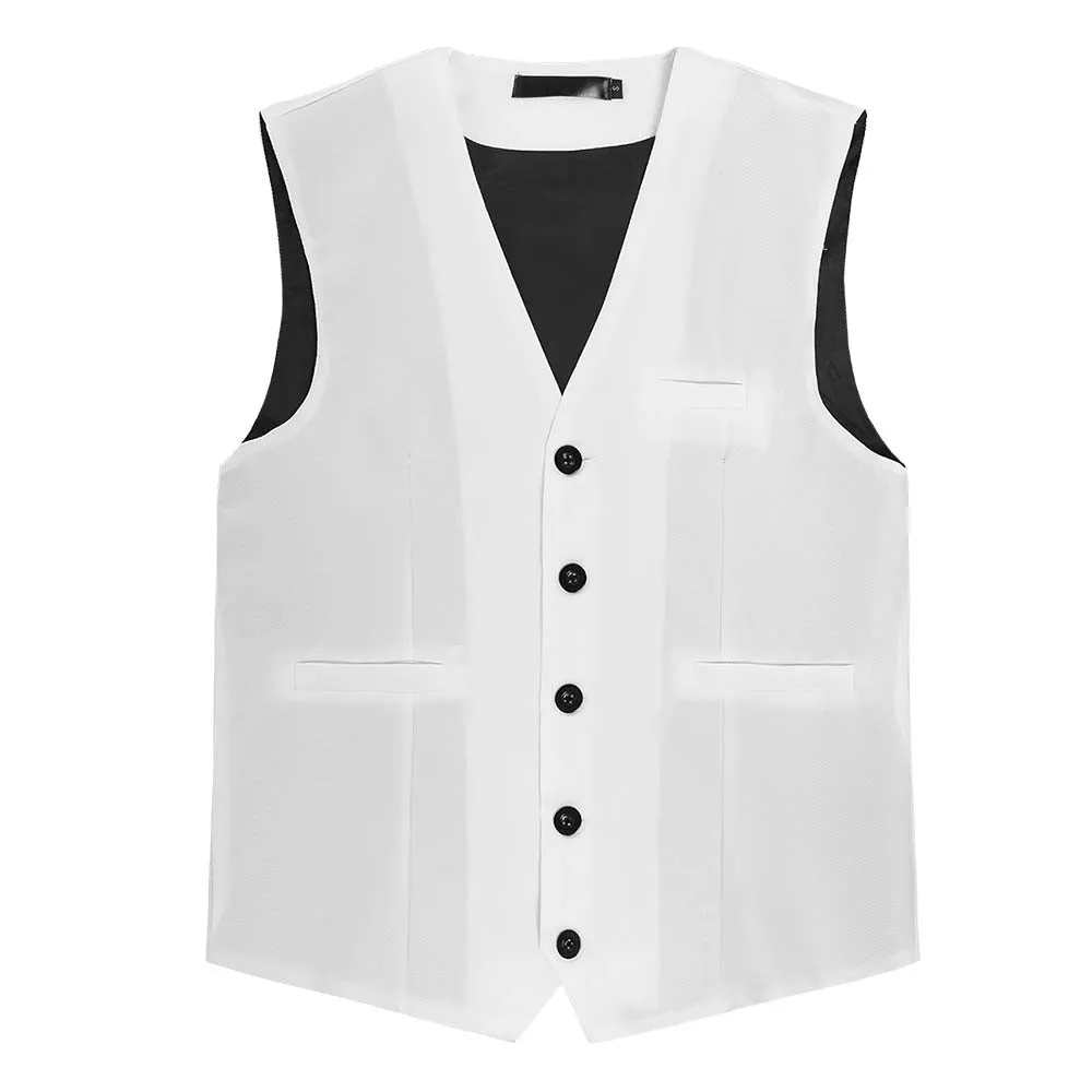 Slim Fit Single Breasted White Vest