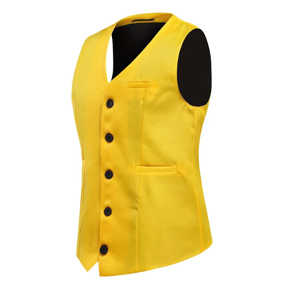 Slim Fit Single Breasted Yellow Vest