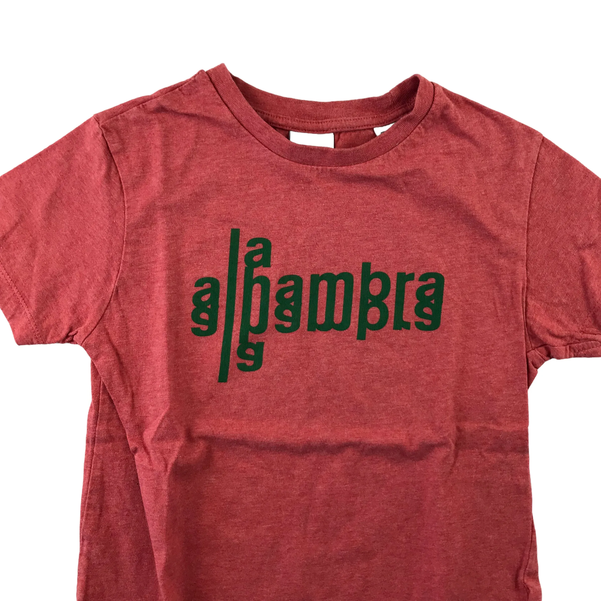 Stanley Stella t-shirt 7-8 years red La Alhambra print text short sleeve organic cotton