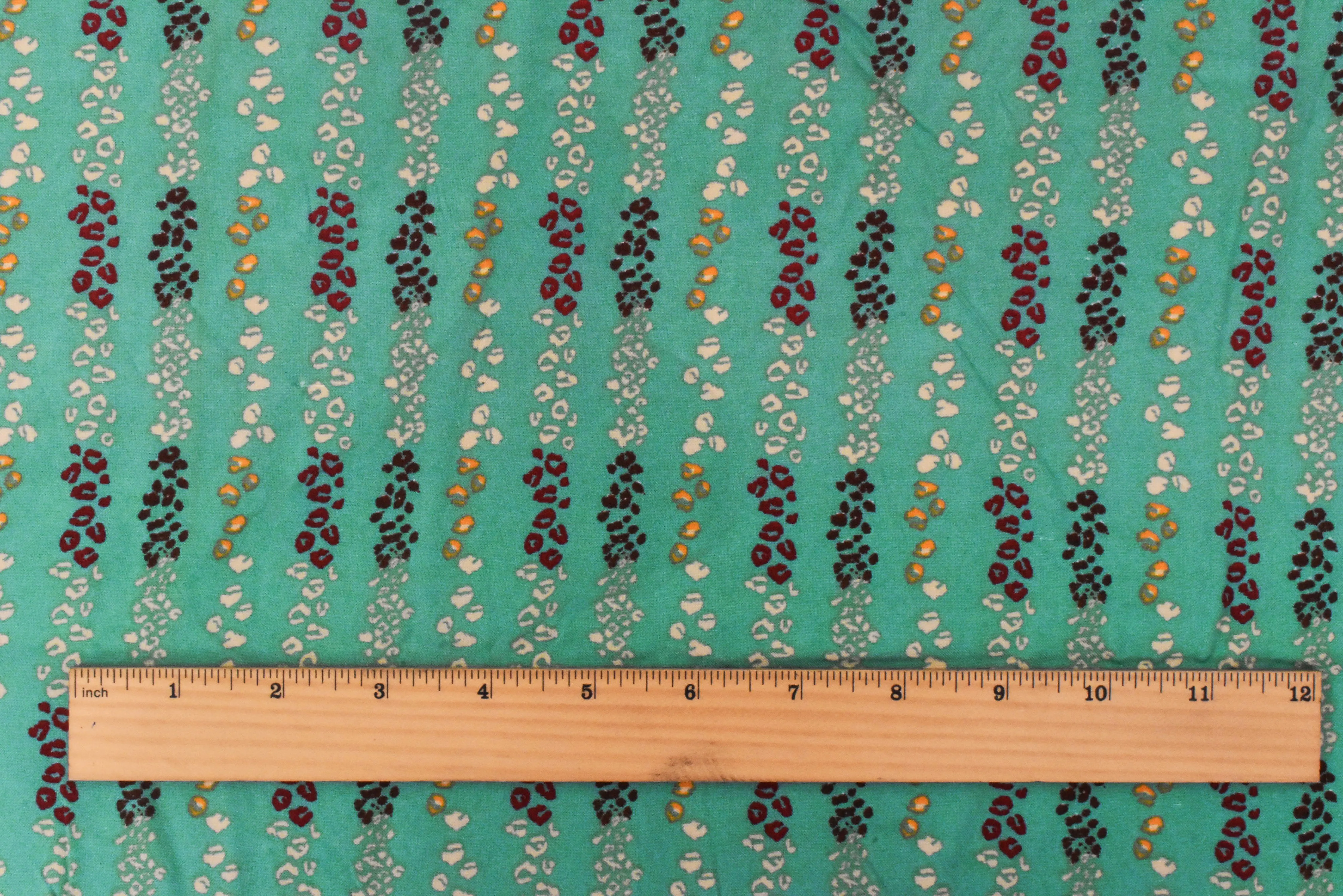 Teal-Brown-Multi Mini Cheetah Stripe Printed Rayon Challis Woven Fabric