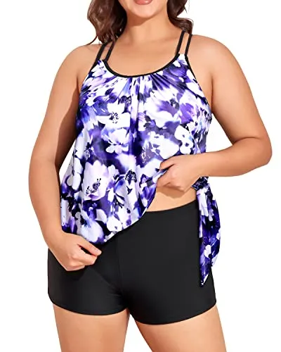 Trendy Tummy Control Tankini Women's Plus Size Two Piece Swimsuit