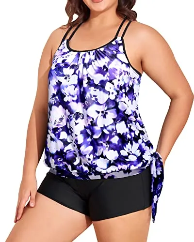 Trendy Tummy Control Tankini Women's Plus Size Two Piece Swimsuit