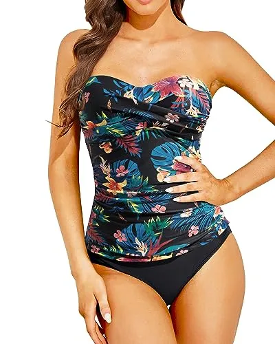 Twist Front Bandeau Tankini Top & Mid-Wait Two Piece Set