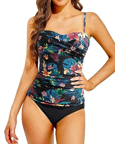 Twist Front Bandeau Tankini Top & Mid-Wait Two Piece Set