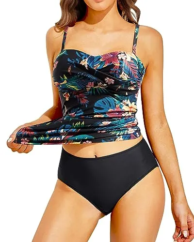 Twist Front Bandeau Tankini Top & Mid-Wait Two Piece Set