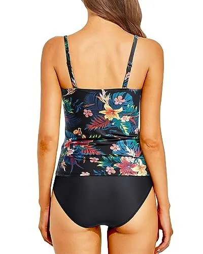 Twist Front Bandeau Tankini Top & Mid-Wait Two Piece Set