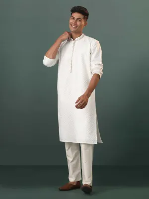 Vastramay White Embroidered Kurta Pyjama Set