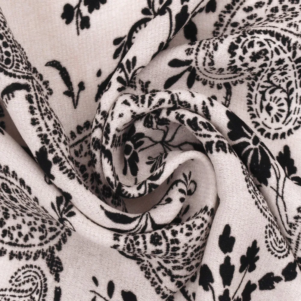 Whisper Pink-Black Paisley Printed Momie Georgette Fabric