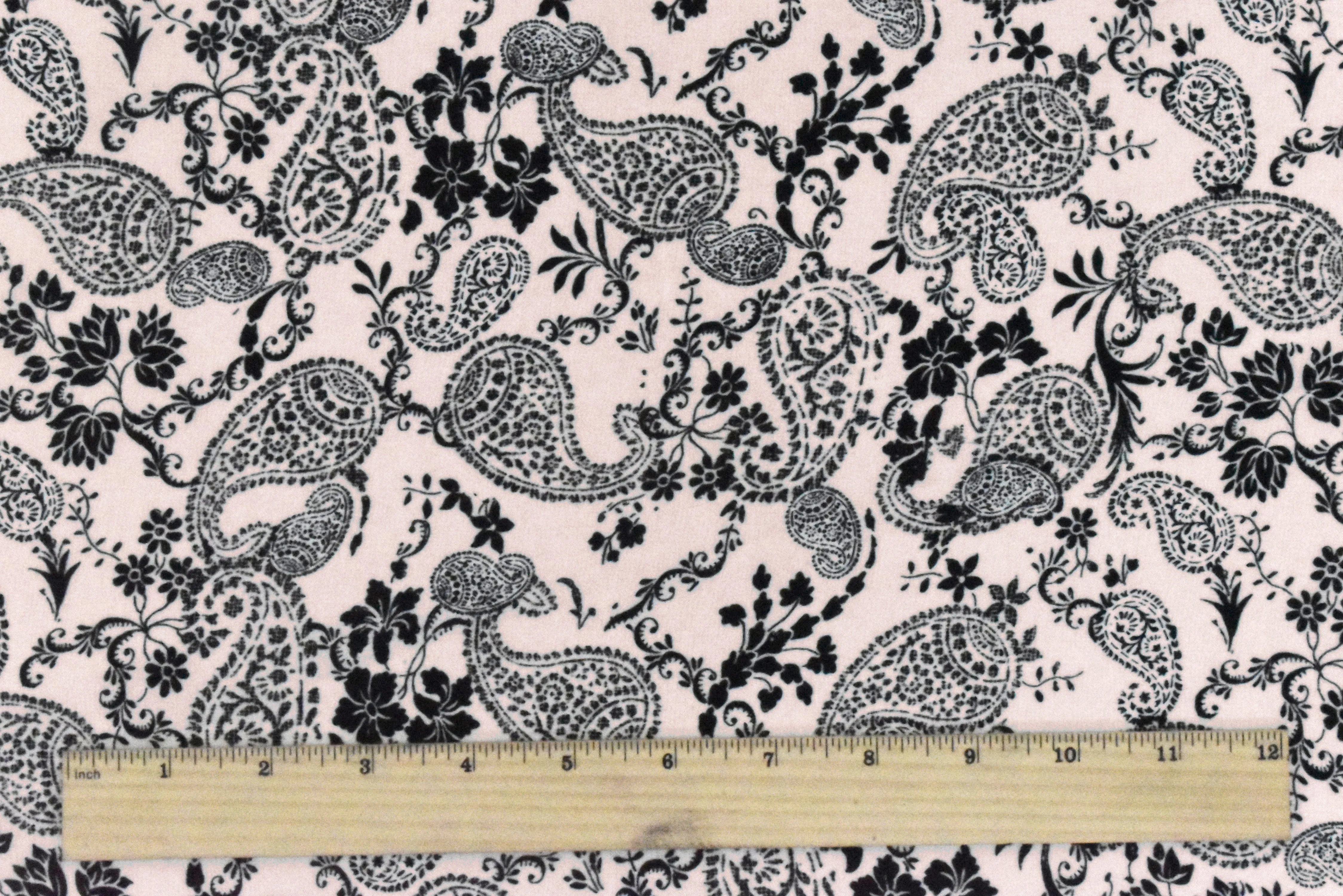 Whisper Pink-Black Paisley Printed Momie Georgette Fabric