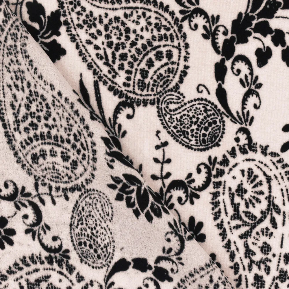 Whisper Pink-Black Paisley Printed Momie Georgette Fabric