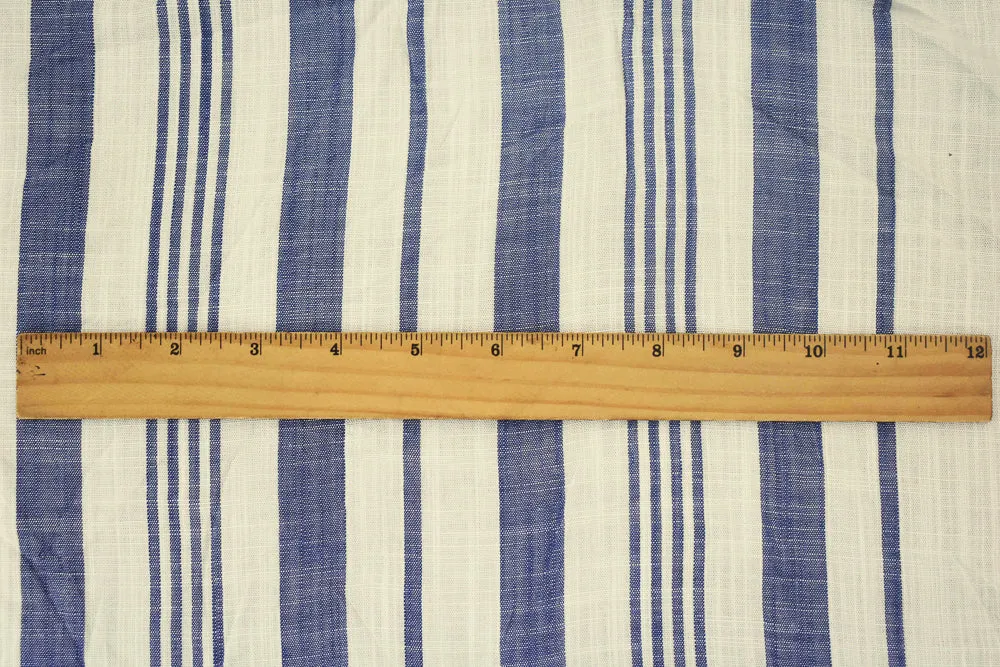 White-Blue Stripe Rayon Cross-Hatch Woven Shirting Fabric