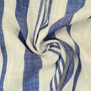 White-Blue Stripe Rayon Cross-Hatch Woven Shirting Fabric