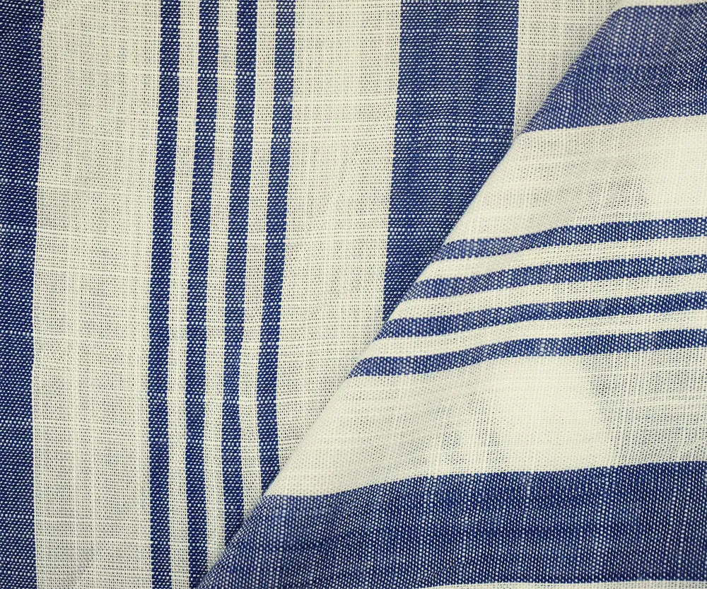 White-Blue Stripe Rayon Cross-Hatch Woven Shirting Fabric